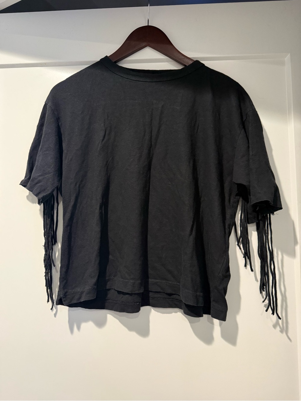 Black Short Sleeve Fringe Tee - Women